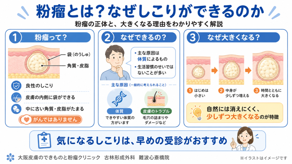 粉瘤とは？
なぜしこりができるのかを解説