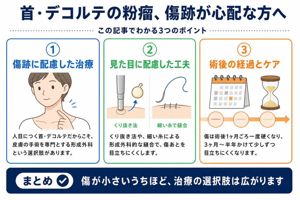 首、デゴルテの粉瘤、傷跡が心配な方へ